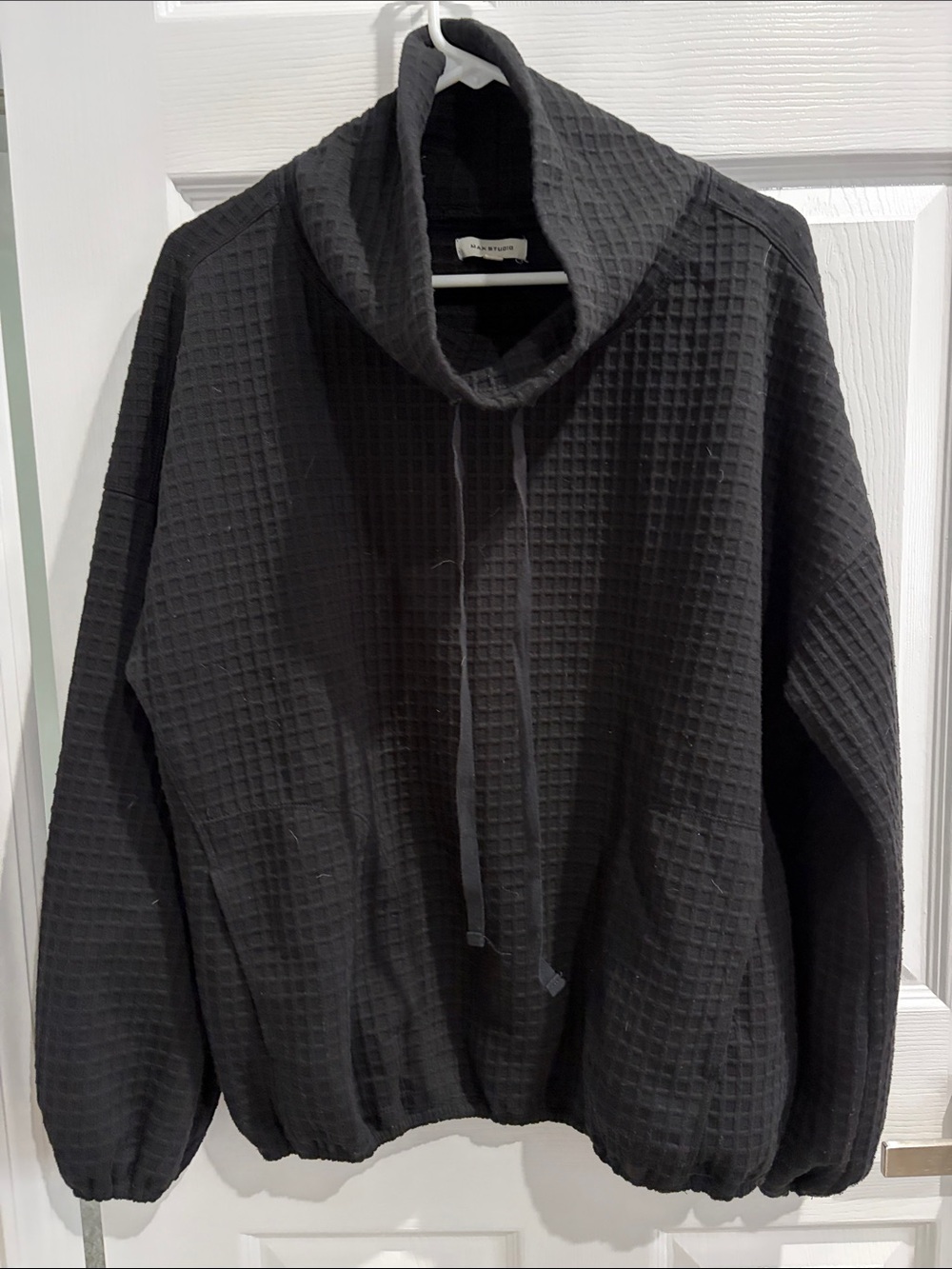 Max Studio Black Waffle-Knit Pullover